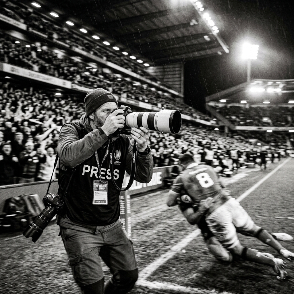 Persfotograaf in actie bij sportevenement