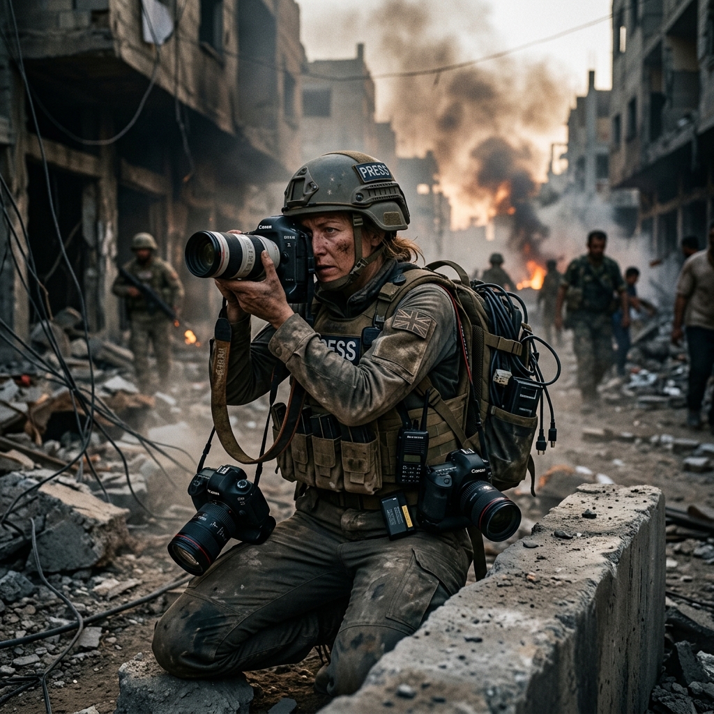Fotojournalist in het veld